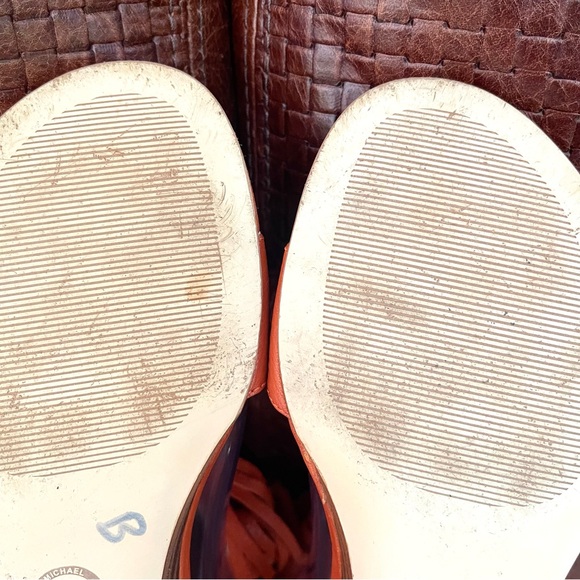 Michael Kors Leather & Ankle Strap & Fringe & Low Wedge Sandals - Picture 9 of 14